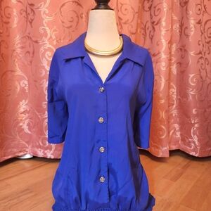 🔹 Vintage “Elite” Royal Blue Blouse – Made in Canada